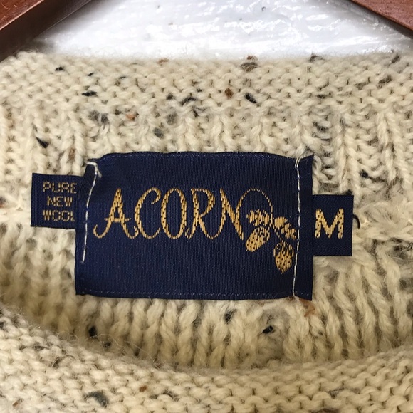 Acorn Size Medium Pure New Wool Fisherman Cable Knit Sweater Thistle - Picture 3 of 8